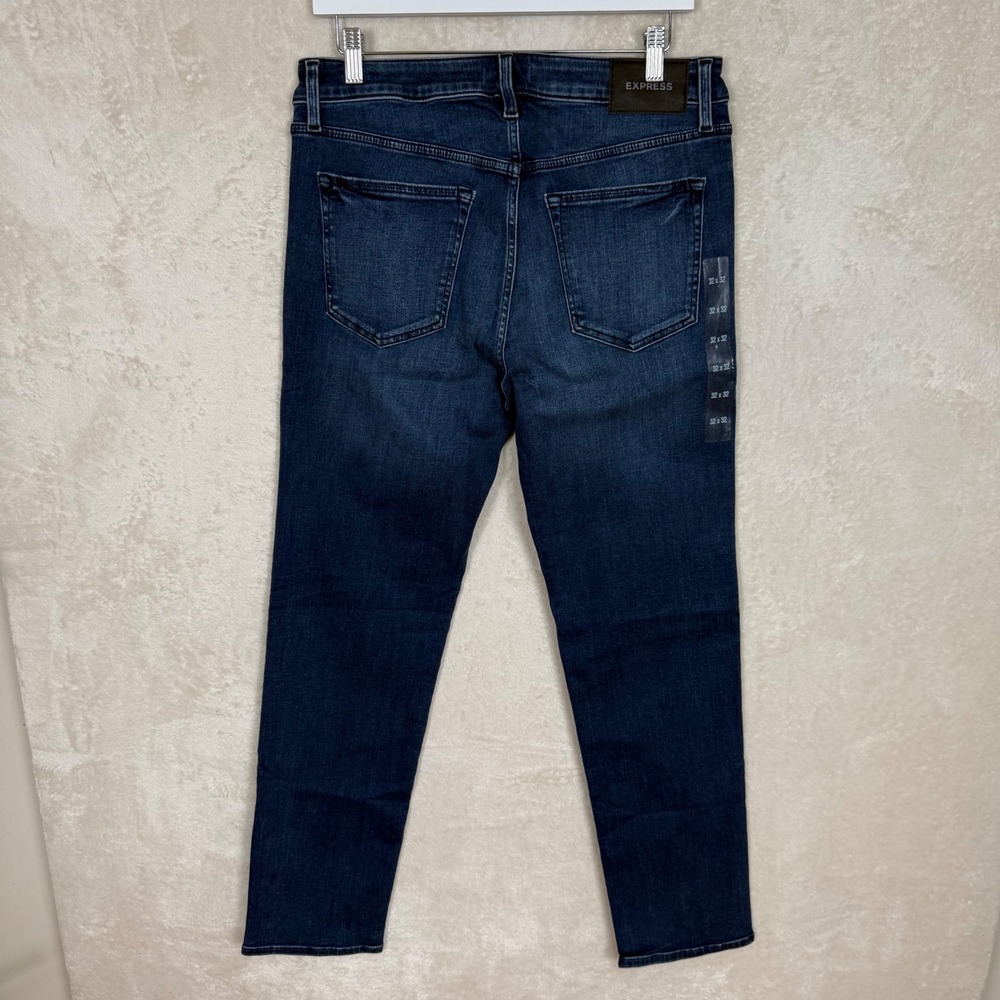 Express Slim Straight Hyper Stretch Jeans Dark Wash Blue 32x32 NWT - Picture 3 of 8